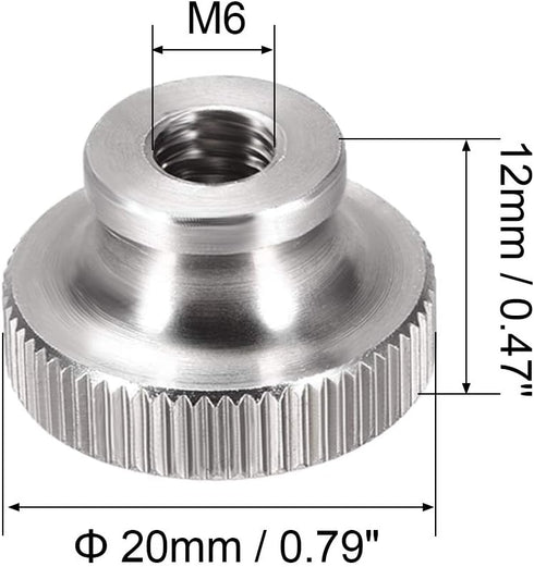 uxcell 4Pcs M6x1mm Knurled Thumb Nuts - 304 Stainless Steel Round Knobs Fasteners for 3D Printer Parts