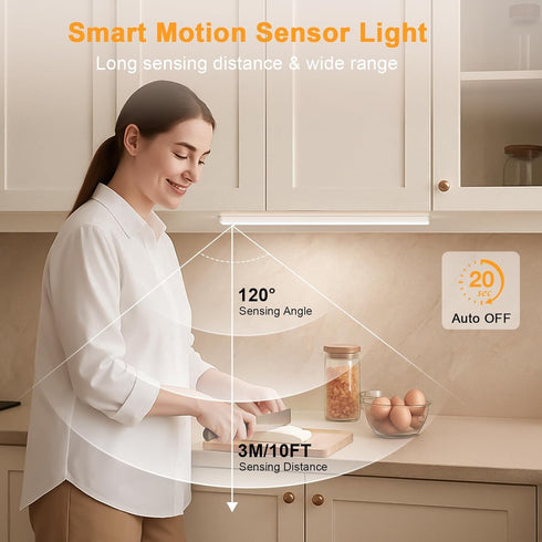 Closet Dimmable Counter (2-Pack) Under Cabinet Lighting, USB Rechargeable Motion Sensor Light Indoor, Battery Operated