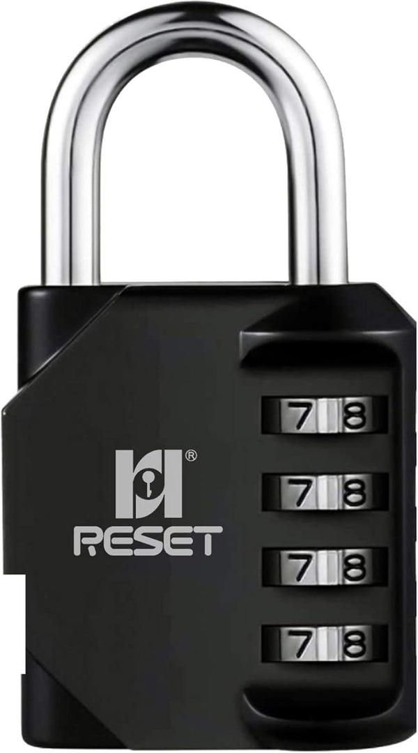 RESET-060 4 Digit Combination Lock | Outdoor Padlock for School Gym Sports Locker, Toolbox, Gate, Black