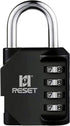 RESET-060 4 Digit Combination Lock | Outdoor Padlock for School Gym Sports Locker, Toolbox, Gate, Black