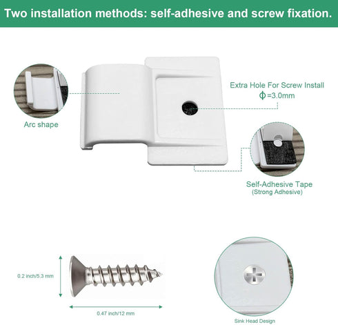 8-10mm (100 Pack) Mounting Clips for Permanent Outdoor Lights, LED Strip Lights with Self-Adhesive Tape + Screws, Ideal
