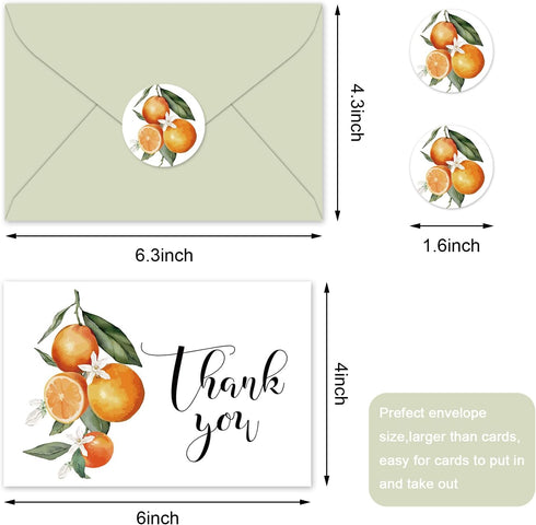 50 Pack JarThenaAMCS Little Cutie Thank You Cards Blank Note Card Watercolor Orange Flower Greeting Cards