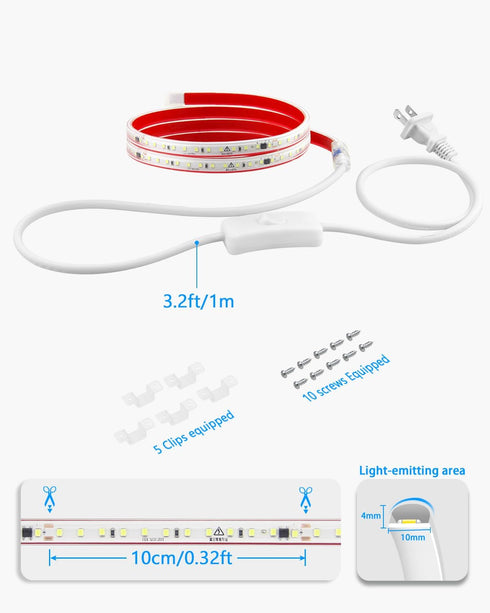 24in 110V 120LED/M Counter Under Cabinet Lighting Strip Plug in with Switch Self-Adhsive Waterproof AC Led Strips Light
