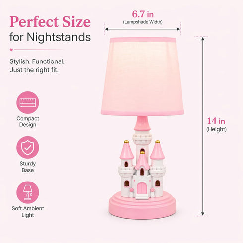 Ecliptix 14 Inch Bulb Kids Table Lamp, Adorable Castle Style Kids Desk Lamp, Pink Bedside Lamp Ideal for Girls Bedroom