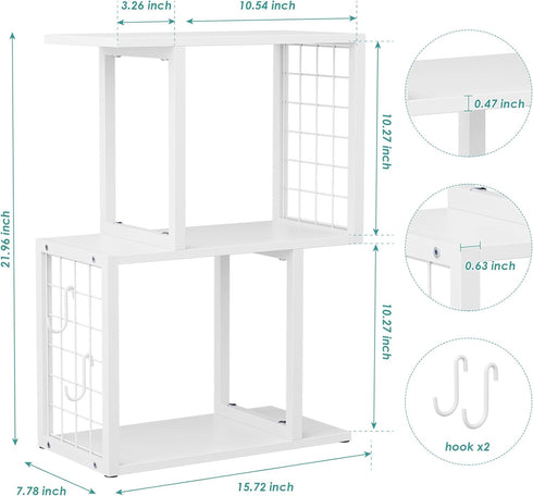 Vfelf 3-Tier Desktop Bookshelf Organizer, White Desk Shelf with Metal Hook Workspace Organizers for Desk Organization