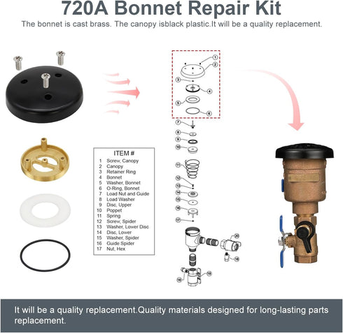 2 Pack 720A Bonnet Repair Kit for Wilkins 1/2, 3/4 and 1 Inch Pressure Vacuum Breaker
