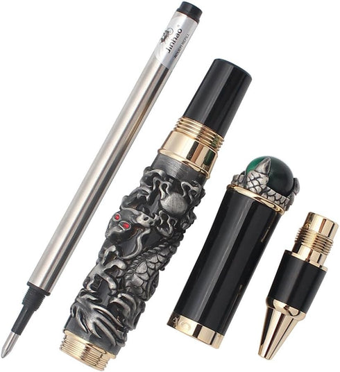Gullor Retro Culture Jinhao Rollerball Pen, 3D Dragon King Play Pearl Pattern, Grey