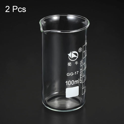 PATIKIL 100ml Tall Form Glass Beaker, 2 Pack, 3.3 Borosilicate Glass Measuring Cups with Spout