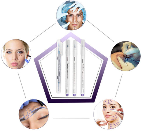 LabAider 6Pcs Professional Surgical Tip Skin Marker Pen with Paper Ruler for Eyebrow, Lips - Sterile Tattoo Stencil