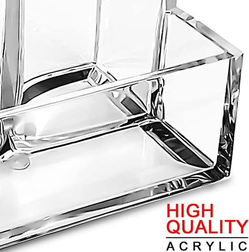 Clear Acrylic Pen Holder - Modern Desk Organizer for School, Home, and Office, Makeup Brush Storage