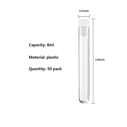 Joyclub 50pcs 12x100mm Clear Plastic Test Tubes with Caps for Scientific Experiments, Halloween, Christmas Party