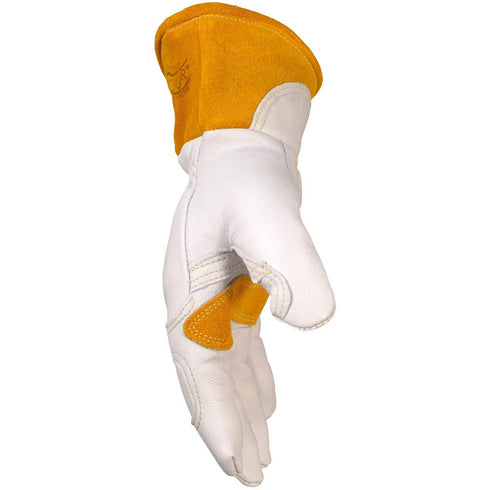 Caiman Premium Goat Grain TIG/MIG Welding Gloves, Wool Insulated Back, White/Gold, Small (1871-3)