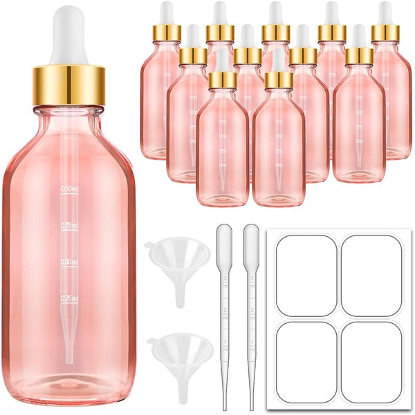 Pink Dropper Bottles 4oz, Bumobum Oil Bottles for Hair Glass Eye Dropper