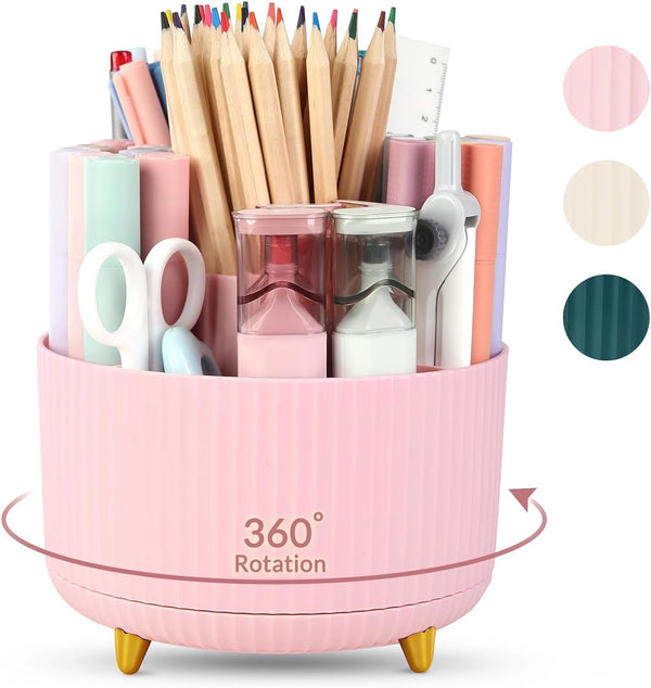 SKYDUE 360 Degree Rotating Desk Organizer, Dual-Purpose Pencil Pen Holder with 5 Slots, Art Supplies for Office, Home