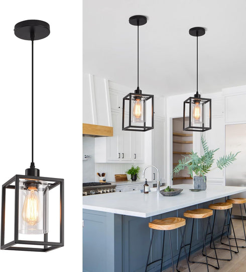AOJUNSANSAN Black Pendant Lights for Kitchen Island Industrial Lantern Pendant Light Fixtures with