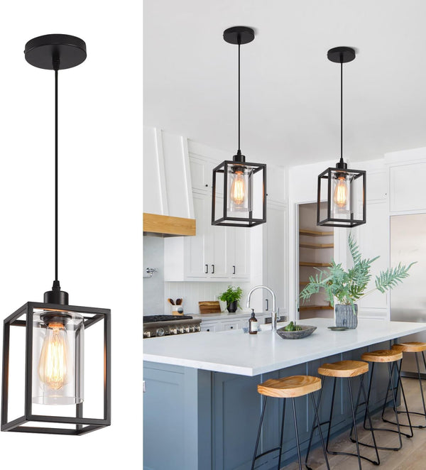 AOJUNSANSAN Black Pendant Lights for Kitchen Island Industrial Lantern Pendant Light Fixtures with