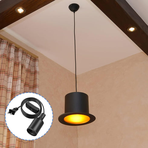10 Pack Bulb E26 E27 Lantern(Black,6 Hanging Light Cord Pendant Light Cord with Switch Light Socket Extension Light