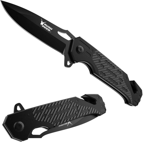 Rush Deer Pocket Knife, Folding Knife with Clip, Glass Breaker, Seatbelt Cutter. EDC Knife Utility Knife for Hiking Camping Fishing Work Outdoor Etc. Unique Gifts for Men Women Dad Husband Boyfriend by Rush Deer