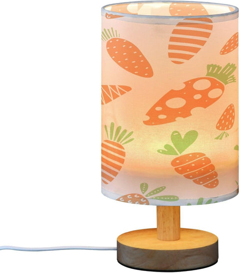 FUGIDOG Easter Carrot Bedside Table Lamp for Bedroom LED Nightstand Lamp with Wood Base & USB Port Linen Shade Desk