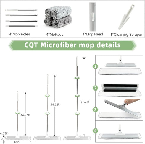 Commercial 18" Inch 4 (PT12-WET) CQT Flat Microfiber Floor Mop Cleaning System Wet Dry and Dust Hardwood with Washable