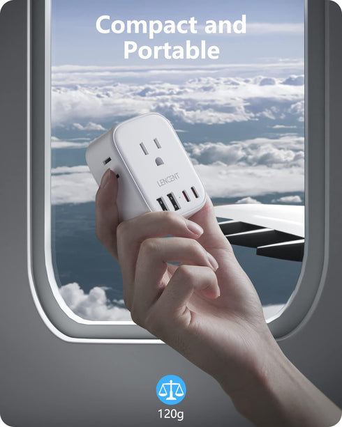 LENCENT European Travel Plug Adapter, International Type-C Foldable Power Plug with 4 Outlets, USB C Charger Adaptor.