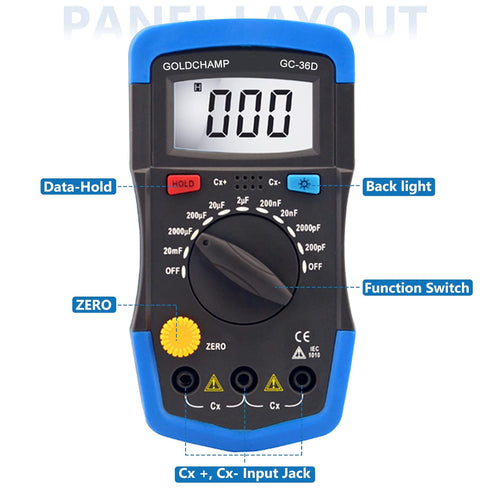Handheld Digital Multimeter, 200pF-20mF Capacitance Tester, Multi-Function Tool with Backlight, Data Retention