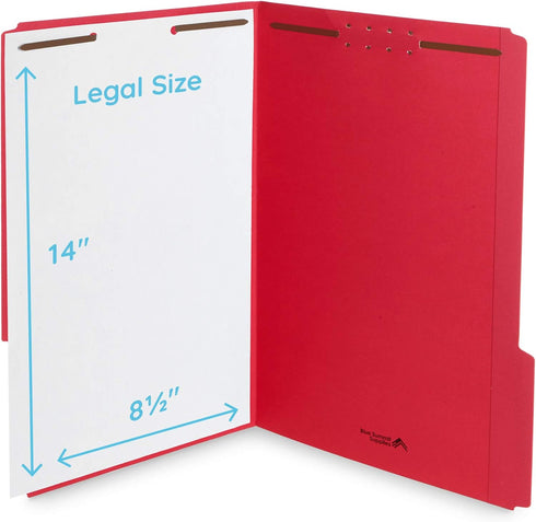 Blue Summit Supplies Red Legal File Folders with Fasteners, Legal Size, 50 Pack, Durable 2 Prongs