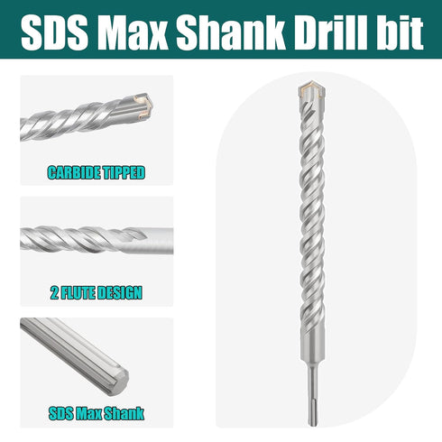 SDS Max Rotary Hammer Drill Bit, 1-3/8 in x 18 in (35 x 460mm) for Concrete, Brick, and Cement