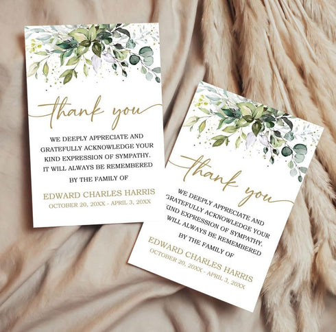 All Ewired Up Personalized Funeral Thank You Cards Eucalyptus Greenery Sympathy Acknowledgement Notes Custom Memorial