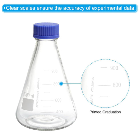 PATIKIL 1000ml Erlenmeyer Flask, Narrow Mouth Graduated Borosilicate Glass Flask with Screw Cap for Lab