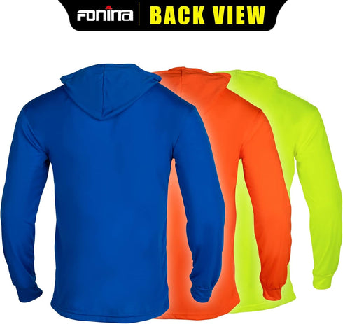 3 Pack FONIRRA Safety High Visibility Long Sleeve T Shirt for Men Construction Work Shirts with Hood