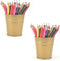 Pen Holder Cup for Desk, Metal Marker Organizer, Small Tinplate Flower Pot for Office Home Storage (2 Pack, Gold)