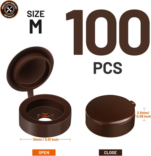 HNYYZL 100 Plastic Hinged Covers, Snap Washer Caps - Brown, Pcs - Shutter Screw Protection (M), Bronze Finish