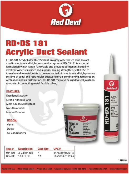 Red Devil 0846DS RD-DS 181 Acrylic Latex Duct Sealant, 10.1 oz, Gray, 1 Pack by Red Devil