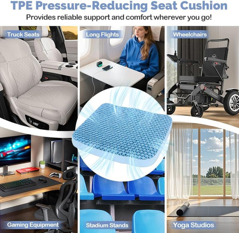Vinlyto TPE Double Layer Gel Seat Cushion for Long Sitting - Enlarged Thickened Patent Design, Soft Breathable Cooling