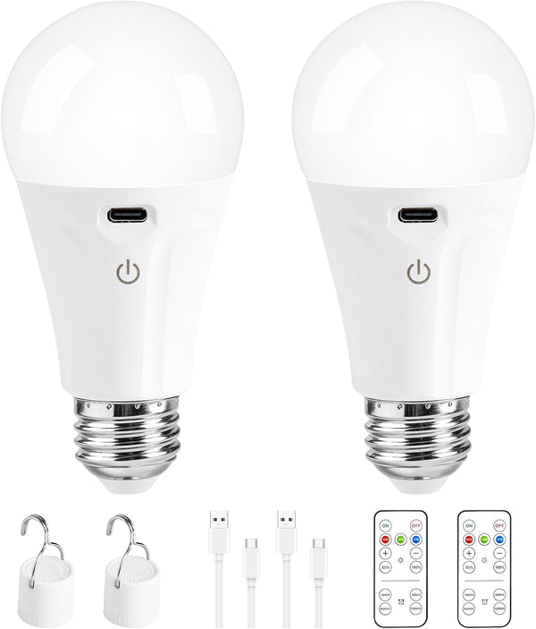 Powfloven Rechargeable Light Bulbs with Remote Control and USB Charging; Dimmable Battery Operated