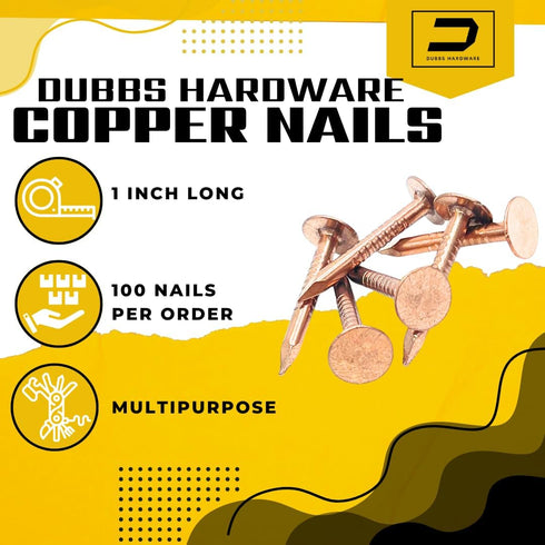 1 Inch Copper Nails Roofing Finish, 100 Nails - Solid Pure Copper Slate Spikes, Package Includes 100 Pieces of The