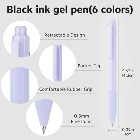 Gel Pens, 6 Pcs 0.5mm Black Ink Fine Point Smooth Writing Pens, High-End Gifts for Journaling Note Taking