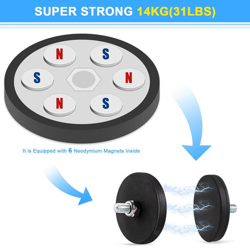 Learay 6 Pack 31 LBS M6 Rubber Coated Magnets, Neodymium Magnet Base with Threaded Studs, Strong Mounting Stud Magnet