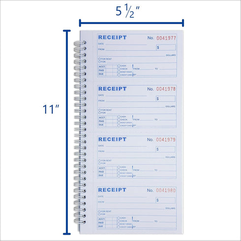 IWIZPRINT 2-Part 5-1/2" 11" 200 Sets 4 Copies(5-Pack) Money and Rent Receipt Book Carbonless x Spiral Bound per Book