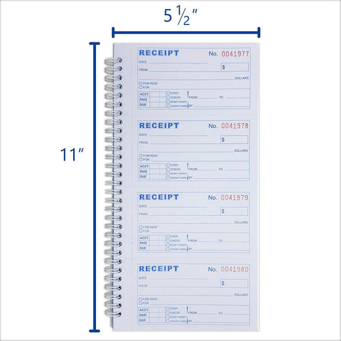 IWIZPRINT 2-Part 5-1/2" 11" 200 Sets 4 Copies(1-Pack) Money and Rent Receipt Book Carbonless x Spiral Bound per Book