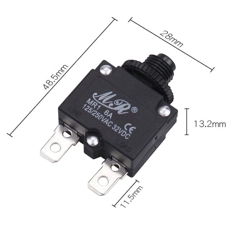 6 Amps Thermal Circuit Breakers 125/250V AC 32V DC Push Button Manual Reset Overload Protector Switch 5 Pack