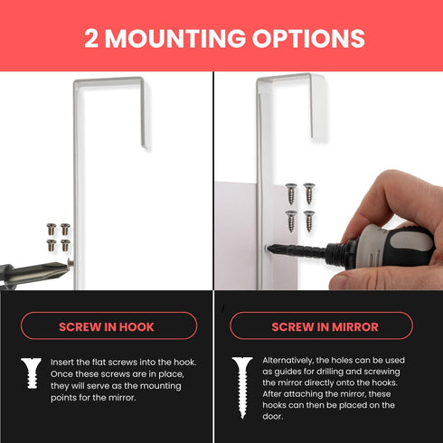 BLACK Over-The-Door Mirror Hanger Set (Heavy Duty) | Adjustable 14.5-inch Door Mirror Hooks with Protective Lining