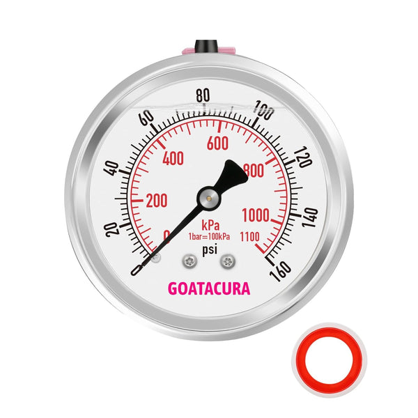 Glycerin Filled Pressure Gauge 0-160psi/kpa, 2-1/2" Dial, Stainless Steel Case, 1/4" NPT Center Back Mount