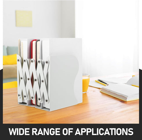 DOITOOL Retractable Book Shelf Holder Adjustable Metal Bookend for Desk Large White Bookend for Cookbooks Home Office
