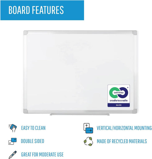 MasterVision Whiteboard Earth, Melamine Dry Erase Board, 18" x 24", Double Sided with Aluminum Frame