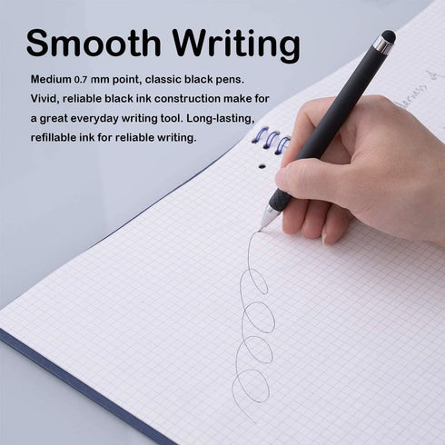MiSiBao 0.7mm Black Ink Gel Rollerball Pens, 2 in 1 Medium Point with Stylus, Smooth Writing (Black-18pack)