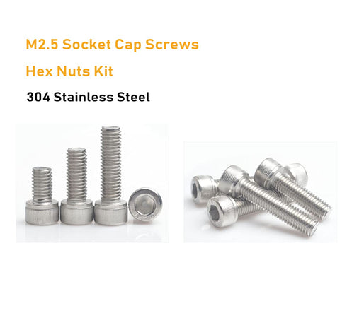 binifiMux 190pcs M2.5 Hex Socket Cap Screws and Hex Nuts Assortment Kit with Wrench, 304 Stainless Steel Silver Tone