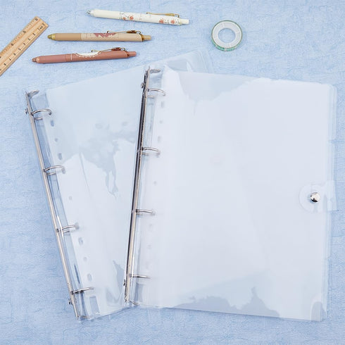 SUPERFINDINGS 2PCS Clear A4 Notebook Binder, PVC Plastic Covers, 4 Rings, Loose Leaf Binder, 12.4x10.4x1.18inch