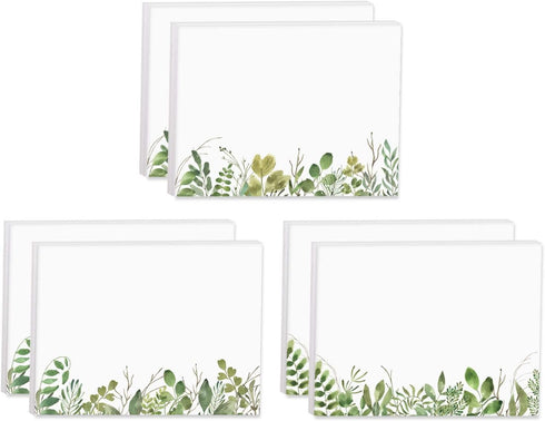 Watercolor Wild Greenery Sticky Note Pads, 4" x 3", Set of 6 Pads, 50 Sheets Per Pad, Made in USA